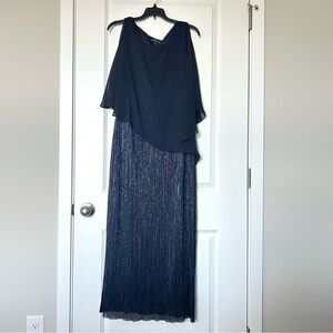 Connected Apparel Metallic Gown With Sheer Capelet Navy